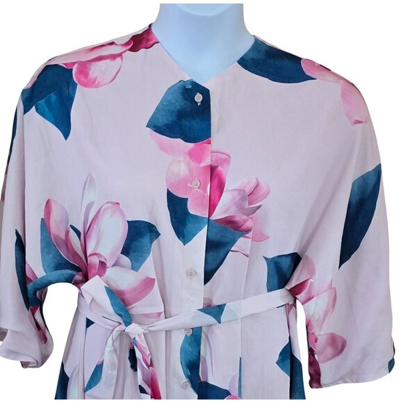 Floral Print A-Line Dress Belt & Button Down fairycore flower power elegant boho - Picture 2 of 4